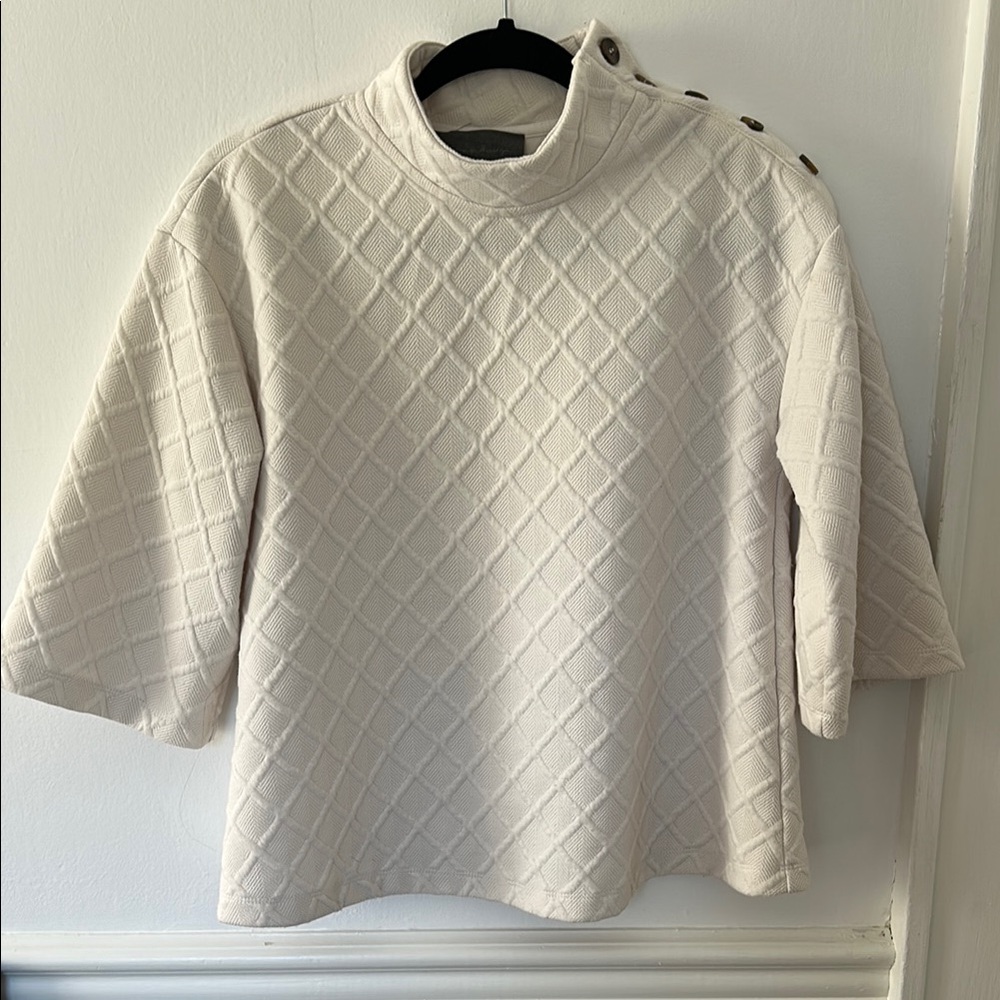 Anthropologie Cream Cowl Neck Quilted Sweater